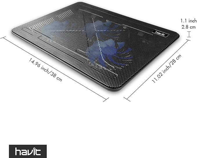 havit HV-F2056 15.6-17 Laptop Cooler Cooling Pad - Slim Portable USB Powered (3 Fans) Black/Blue