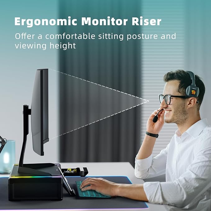 Heymaster Monitor Stand for Desk Gaming Monitor Riser with RGB Light Foldable Computer Monitor Stand Riser Desk Organizers and Accessories for Desktop Printer (Black)