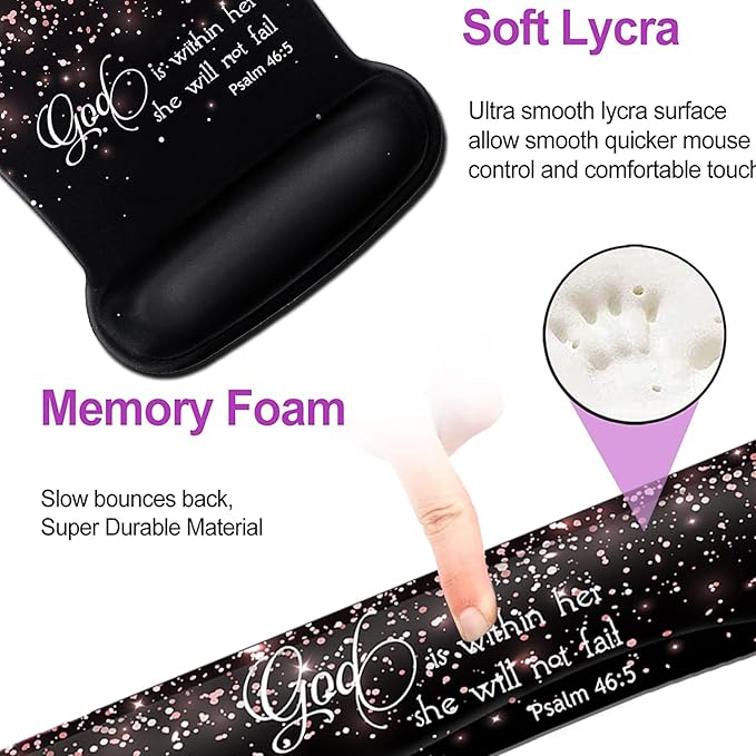 Keyboard Wrist Rest Pad and Ergonomic Mouse Pad Wrist Support Set Psalm 46:5 God is Within HerShe Will Not Fall Rose Gold Black for GamingOfficeComfortable and Pain Relief with Coaster Set