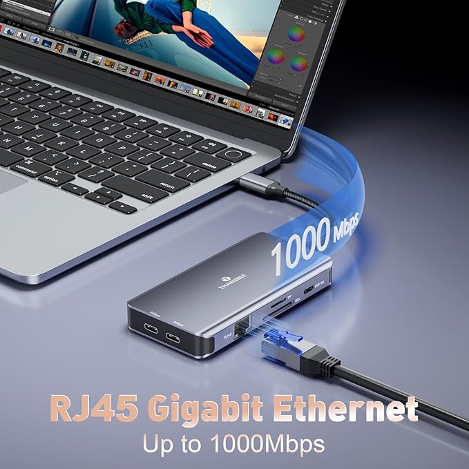 USB C Docking Station Dual Monitor 9 in 1 Laptop Docking Station Triple Monitor 4K@60Hz USB C Hub Dual HDMI and DisplayPort 1000Mbps LAN 5Gbps USB-C 100W PD SD/TF for HP/Dell/Laptop