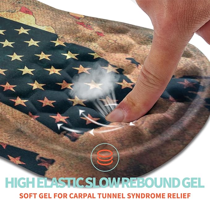 Ergonomic Mouse Pad Wrist Support with Memory Foam Massage Bulge Carpal Tunnel Pain Relief Mousepad Wrist Rest for Mouse(12x8 inch USA Flag Map)