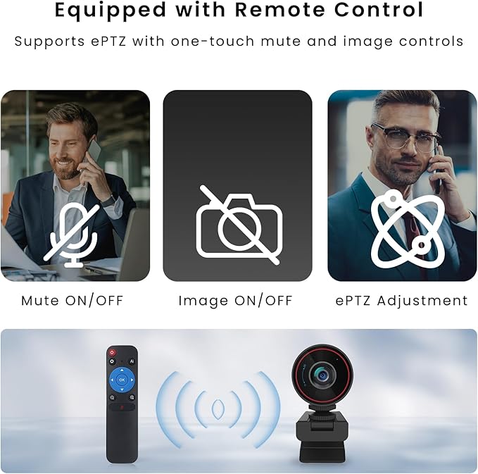 UltraCam L52 4K Webcam 1080P 60FPS 90° FOV AI Framing Remote Control Privacy Cover Noise-Canceling Mic