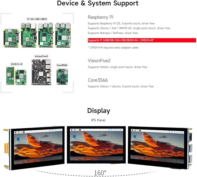 waveshare 4.3inch Capacitive Touch Display Compatible with Raspberry Pi 5/4B/3B+/3A+/3B/2B/B+/A+/CM3/3+/4 800×480 Resolution IPS Wide Angle MIPI DSI Interface