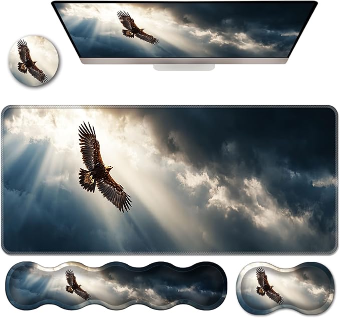 Ergonomic Keyboard Wrist Rest &amp Mouse Pad Wrist Rest SetXL Gaming Desk Mat 31.5x 11.8Non-Slip BaseMemory FoamEasy Typing Pain Relief for Office &amp HomeEagle Flying