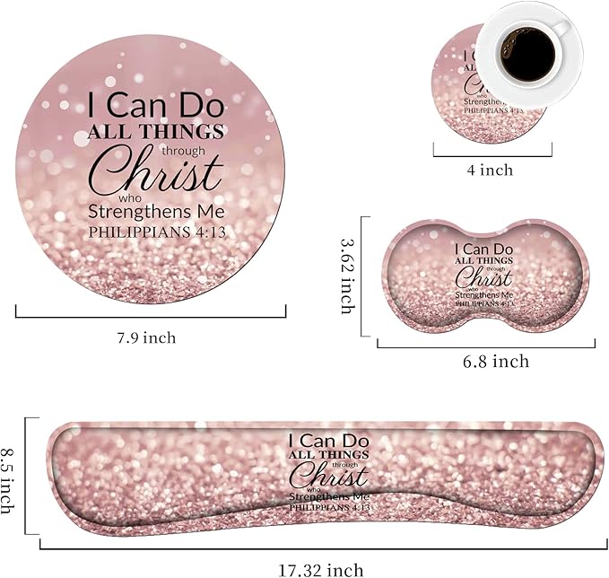 Keyboard Wrist Rest and Mouse Pad Wrist Rest Set with Coasters [4Pcs] Memory Foam Easy Typing Pain Relief Non-Slip Rubber Base for Computer Laptop Home &amp Office Bible Verse Philippians 4-13