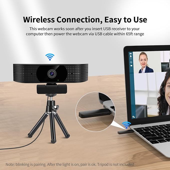 1080P Wireless Webcam for PC Webcam with Noise-reducing Mic 92°FOV360° Rotation Plug and Play Wireless Camera Works with Skype Zoom for indoor and outdoor Conference meetings video calls