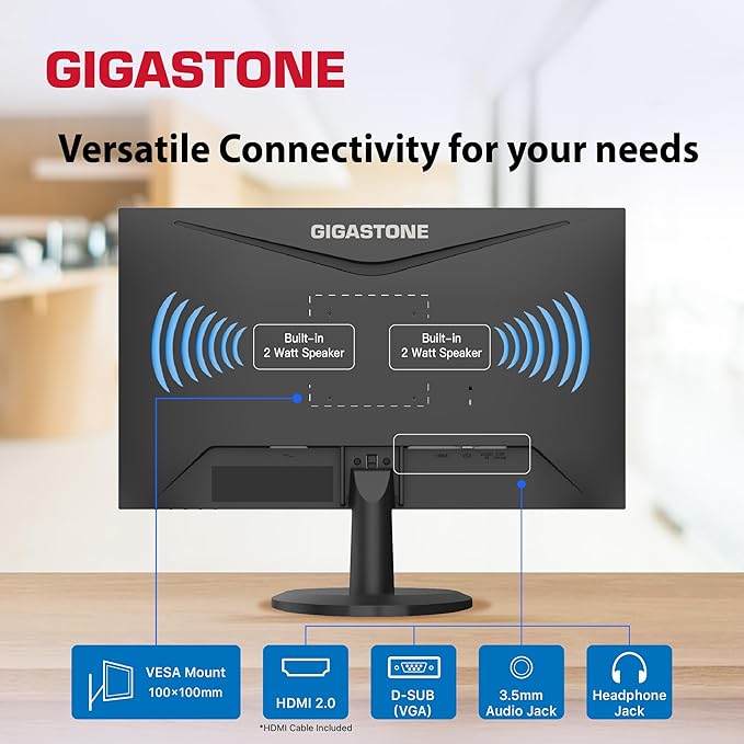 Gigastone 24 inch IPS LED Back Light Monitor 2-Pack 75Hz FHD 1920 x 1080 178° Wide View Frameless Dual Monitor 5ms Built-in Speakers Eye Care Technology Ergonomic Tilt VESA Mount HDMI VGA