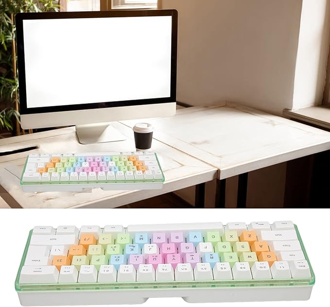 61 Keys Mechanical Gaming Keyboard RGB Backlit Compact 60 Percent Wired Keyboard with Colorful Keycaps for PC Office AmpGaming Portable Mini Keyboard with Optical Switches (White)