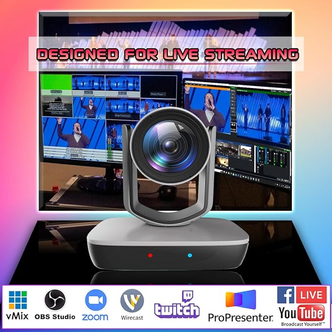 AVKANS NDI Camera 20X Zoom 3G-SDI HDMI PTZ USB Web Camera with USB Video Output for Church Worship Live Events PoE IP Livestream Video Camcorder for Video Production