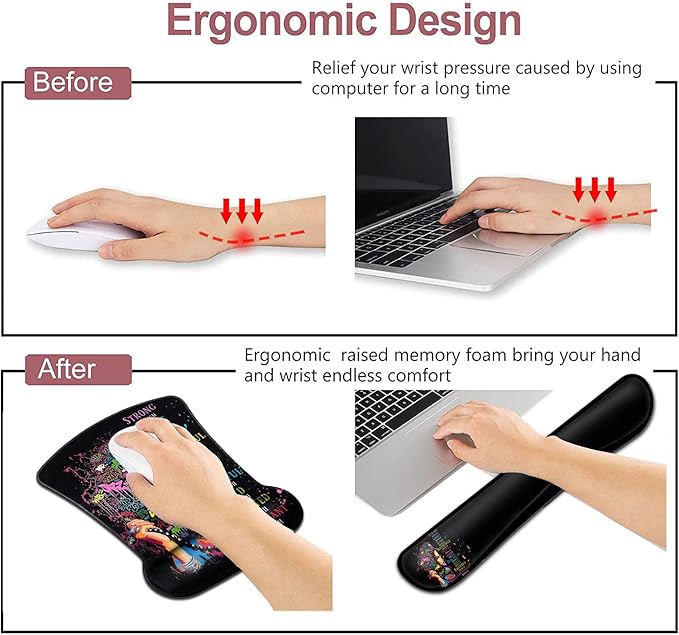 Ergonomic Mouse Pad with Wrist Support Gel MousePads Comfortable Wireless Mouse pad Pain Relief Mousepad with Non-Slip Rubber Base African American Woman Black Women
