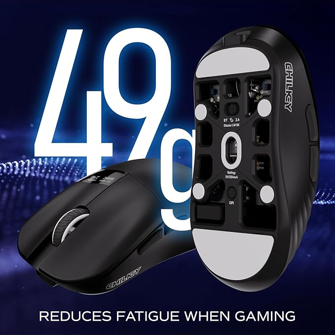 Chilkey Wireless Mouse Glacier LW 8K M Gaming Mouse with OLED Screen 8K Polling Rate 30000 DPI Optical Tracking 750 IPS Bluetooth 5.2/2.4G/USB-C 49g Super Lightweight 100 Million Clicks