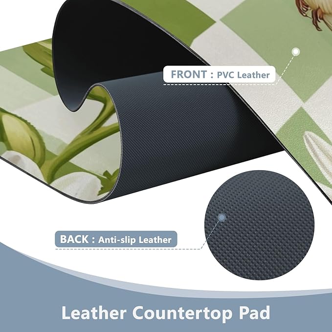Mouse Pad Desk Mat Leather Desk Pad Large Gaming Desk Cover Protector Mat for Keyboard Computer Laptop Office Waterproof 47.2 x 23.6 Inch Checkered Green and White Hummingbirds Daisy
