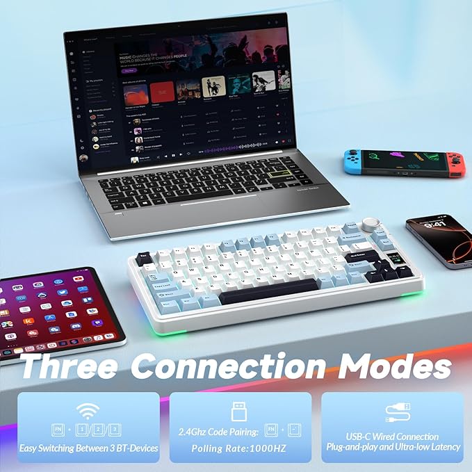 AULA S75 PRO Wireless Mechanical Keyboard with Screen&ampKnob 75% Hot Swappable Gaming Keyboard with Pre-lubed Switches RGB Backlit PBT Keycaps Creamy Sounding Pc Gaming Keyboards