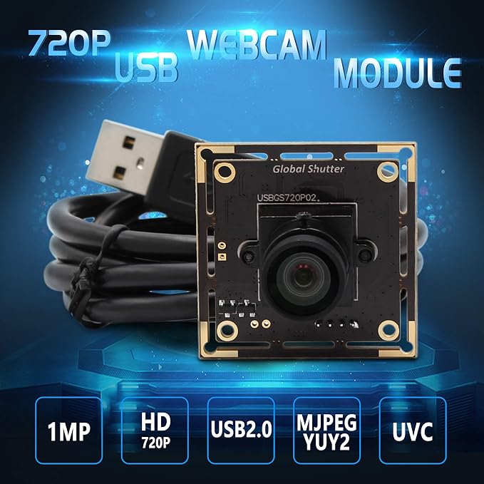 Global Shutter USB Camera Module 720P 60fps High Speed USB Camera Board100 Degree No Distortion M12 Lens USB Webcam Plug and Play for Industrial Machine Vision for MAC/Linux/Raspberry Pi