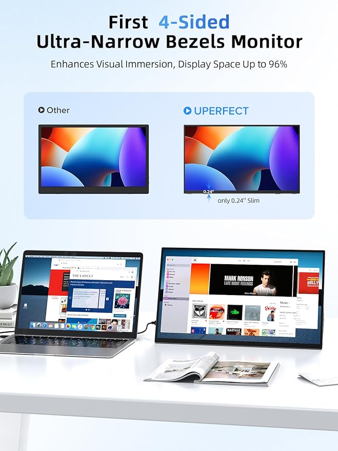 UPERFECT 15.6 Touchscreen Portable Monitor | 1080P IPS Matte Screen Ultra-Thin Travel Monitor with Adjustable Stand | HDMI USB-C External Display for Laptop Phone Mini Host Game Console
