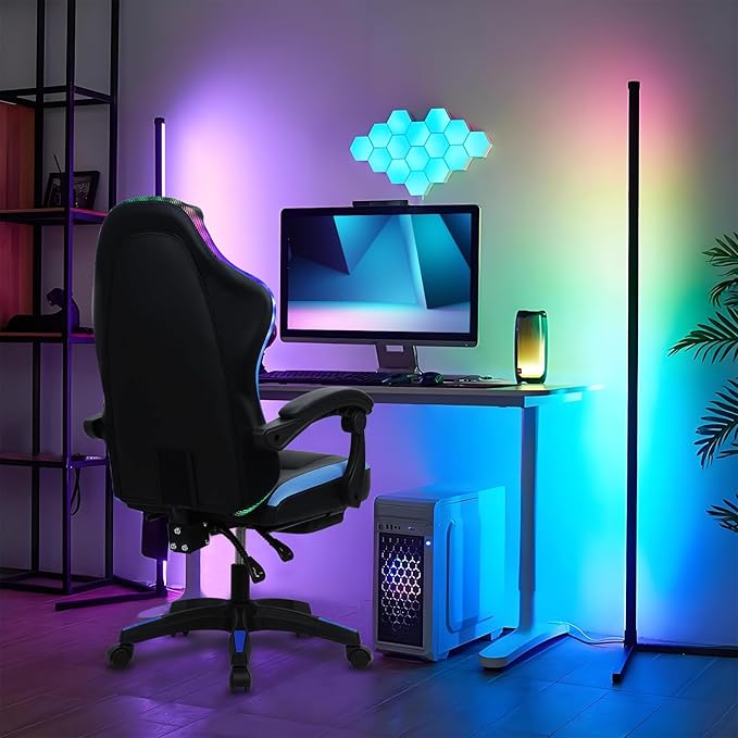Gaming ChairComputer Gaming Chair for Adults and Kids Ergonomic Computer Chair for Girl with Footrest and Headrest Comfortable Reclining PC Game Chair High Back Music Video Chair Blue