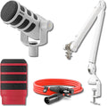 Rode PodMic USB Dynamic Broadcast Microphone (White) with Rode PSA1+ Professional Studio Boom Arm (White) Rode Premium XLR Cable and Pop Filter (10' Red)