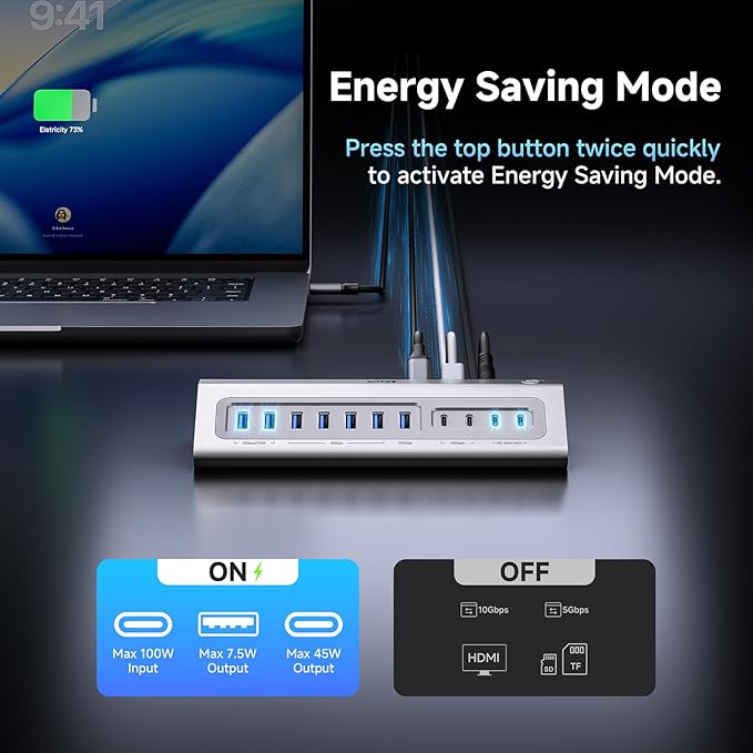 Gitfos Powered USB Hub18 in 1 USB C Hub with 4K HDMIPD 100W45W Charging10Gbps DataSD/TFAudio65W Power Adapter &amp 3.3FT CableAluminumSmart Button USB Hub for LaptopMacBookiPhone 17/16iP