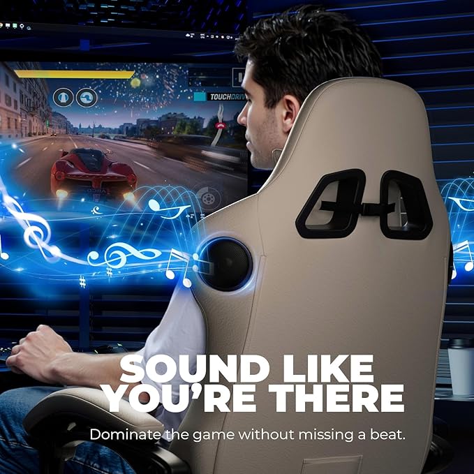 GTPLAYER ACE-PRO Music Gaming Chairs – Built-in Speakers App Support &amp Bluetooth Control Computer Game Chairs with Footrest for Adults Ergonomic Reclining Silla Linkage Armrest Ivory