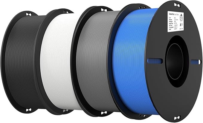 Creality 4 Pack PLA 1.75mm Filament Bundle for 3D Printing with No-Tangling Strong Bonding and Overhang Performance Accuracy +/- 0.02mm (BlackWhiteGreyBlue)