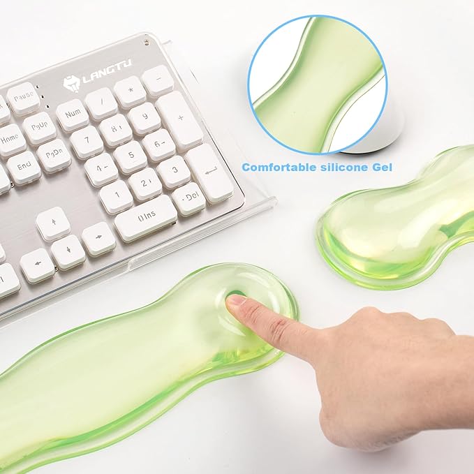 Acrylic Keyboard Stand with Cooling Gel Wrist Rest Set Clear Ergonomic Keyboard Riser Tilted Computer Keyboard Holder with Non-Slip Silicone for Mechanical/Wireless Keyboards Home Office &amp Gami