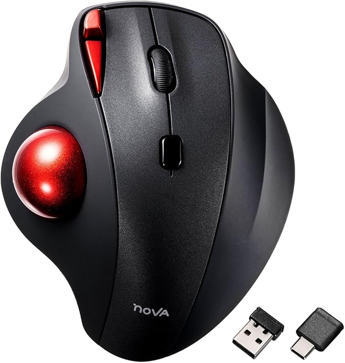 SANWA 2.4G Wireless Trackball Mouse Optical Ergonomic Rollerball Mice Programmable Silent Buttons USB-A &amp Type-C Receiver Thumb Control 4 DPI Rechargeable Compatible for PC Mac Windows La