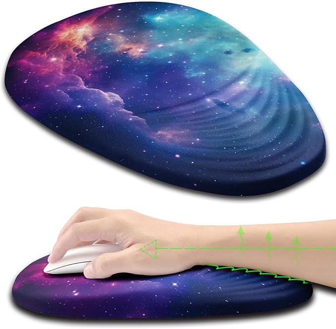 Ergonomic Mouse Pad Wrist Support Mouse Pad with Wrist Rest Entire Memory Foam &amp Non-Slip PU Base MousePads with Stepped-Wedge Design for Pain Relief Desk Office Home Galaxy
