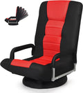 S AFSTAR Floor Gaming Chair Swivel Foldable Chair with Armrest &amp 6-Position Adjustable Backrest Folding Rocker for TV Reading &amp Home Office (Red)