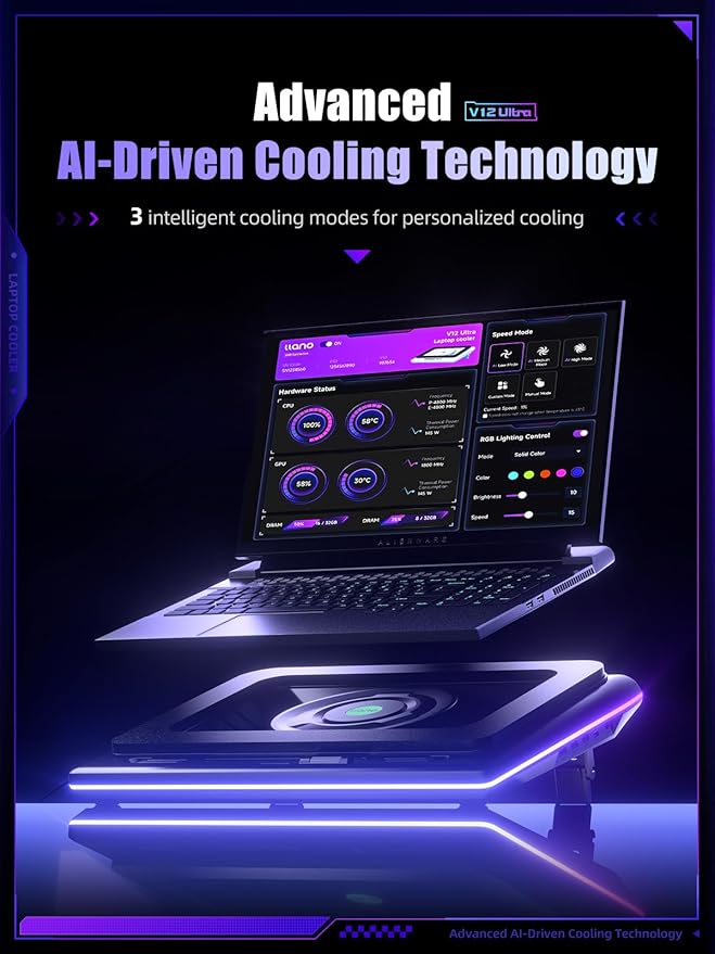 llano V12 Ultra Laptop Cooling Pad Bundle with Memory Foam Seal &amp Dust-Proof