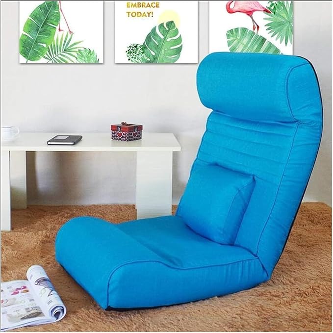 ELEFOCUS Folding Sofa Chair Folding Floor Chair Removable and Washable Computer Chair On Single Bed for Bay Window Balcony(Blue)