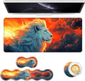 Keyboard Mouse Pad Set Extended Gaming Mouse Pad+Ergonomics Keyboard Wrist Rest Support Memory Foam Easy Typing Pain Relief 4Pcs XL Ultra Thick Desk MatLion Sunset