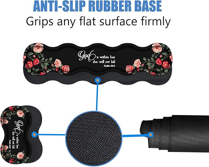 4 in 1 Ergonomic Memory Foam Mouse Pad Wrist Rest Set Large XXL Gaming Desk Pad + Keyboard Wrist Rest + Mouse Wrist Cushion + Coaster for Home Office Study Gaming Floral Quote Bible Verse Psalm 46:5