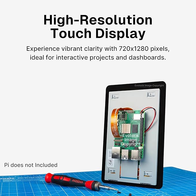 Pi Touch Display 2 Late 2024 Release - 7 HD Touchscreen 720x1280 5-Finger Capacitive Touch Anti-Glare Compatible with All Pi Models Except Zero and Pico Includes Free Screen Protector