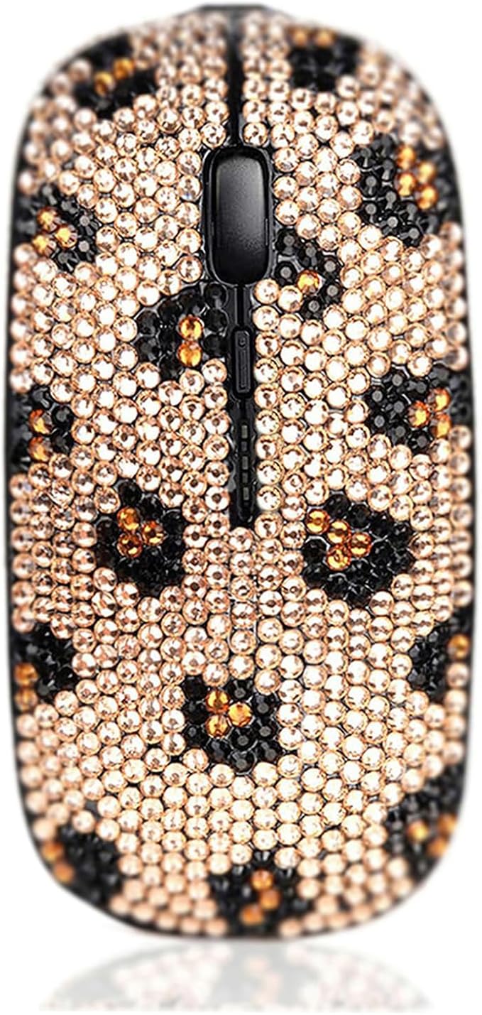 Bling Luxury Crystal Rhinestone Wireless Mouse Sparkly Computer Mouse with USB Receiver for Girls Bedazzled Leopard Mice for Notebook PC Laptop MacBook - Champagne