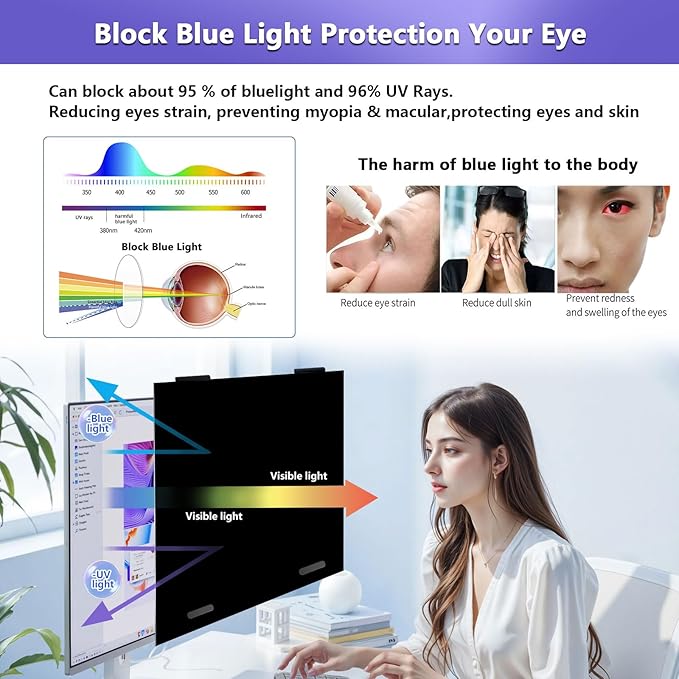 Magnetic 24 Inch Privacy Screen for Monitor 16:10 Aspect Ratio Hanging Removable Privacy Screen for Computer Monitor Anti Glare Blue Light Filter Eye Protection