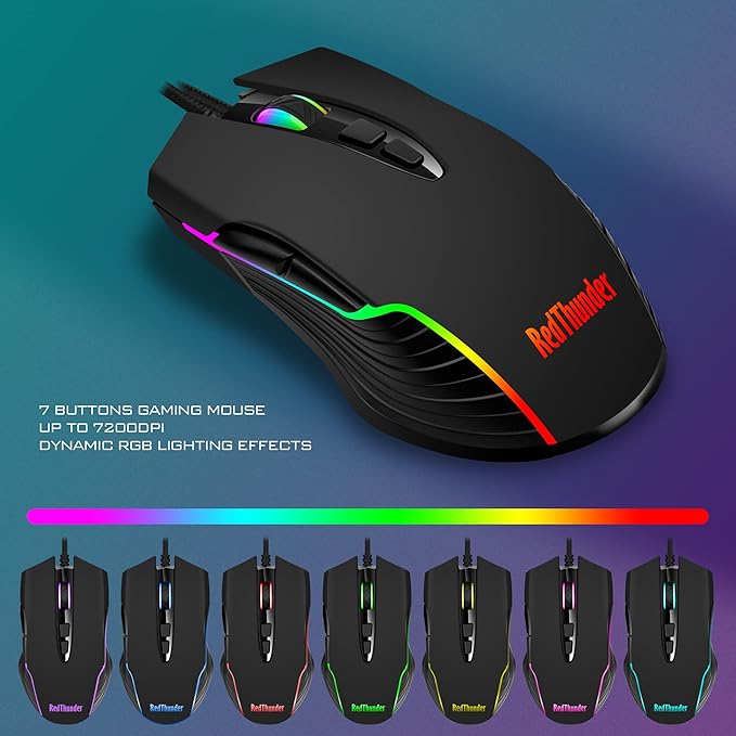 RedThunder K10 Wired Gaming Keyboard and Mouse and Wrist Rest Combo RGB Backlit Mechanical Feel Anti-ghosting Keyboard + 7D 7200 DPI Mice+Soft Leather Wrist Rest 3 in 1 PC Gamer Accessories(Black)