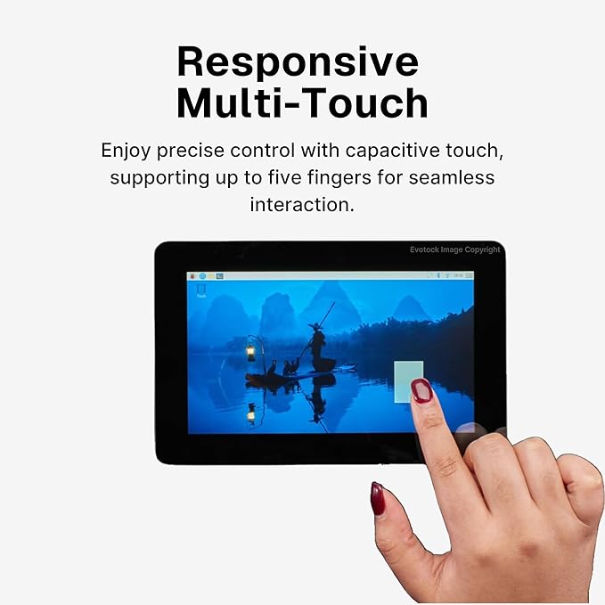 Pi Touch Display 2 Late 2024 Release - 7 HD Touchscreen 720x1280 5-Finger Capacitive Touch Anti-Glare Compatible with All Pi Models Except Zero and Pico Includes Free Screen Protector