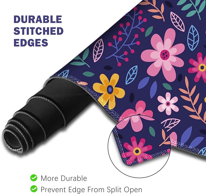 ToLuLu Extended Gaming Mouse Pad Memory Foam Ergonomic Keyboard Mouse Wrist Rest Support Set Large Desk Mat with Stitched Edges Non-Slip Base Mousepad for Home Office Game Study Purple Flowers