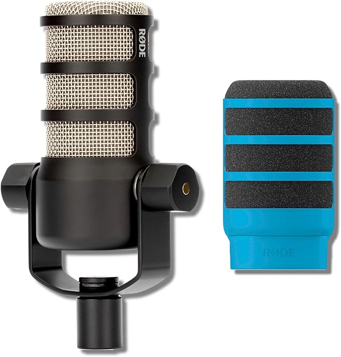 Rode PodMic Cardioid Dynamic Broadcast Microphone with WS14 PodMic Pop Filter - Blue
