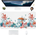 Sea Turtle Octopus Large Mouse Pad Gaming Mousepad with Wrist Support Rubber Computer Keyboard Mat for Desk Laptop Non-Slip Full Deskmat Protector Waterproof Writing Pad Office Home 16x35.5 in