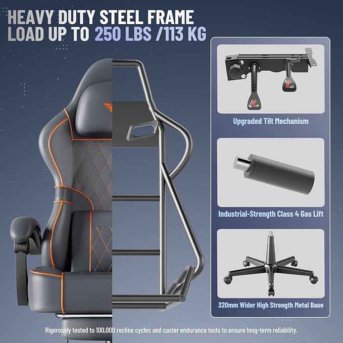 Ferghana Leather Ergonomic Gaming Chair with Footrest and Linkage Armrest High Back Computer Game Chair with Massage Lumbar Support for Adult(Grey)