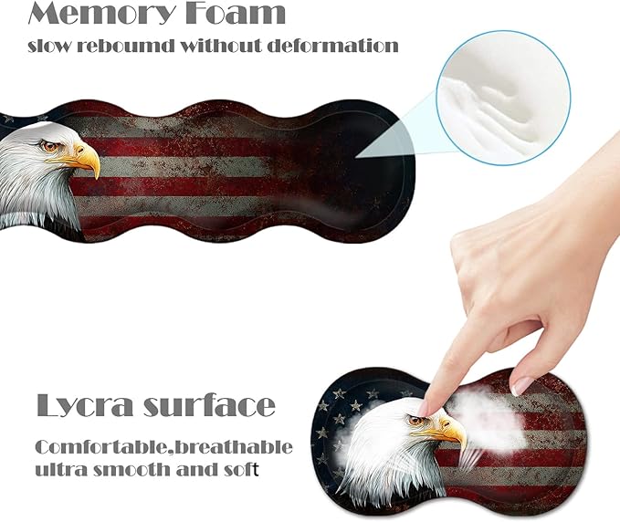 Ergonomic Keyboard Wrist Rest &amp Mouse Pad Wrist Rest SetXL Gaming Desk Mat 31.5x 11.8Non-Slip BaseMemory FoamEasy Typing Pain Relief for Office &amp HomeVintage USA Flag Bald Eagle