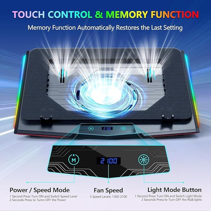 Cooling Pad for Dell Alienware m16 m17 m15 x17 x16 x15 x14 Area-51m 17 16 15 14 inch Gaming LaptopIt is a Heat Dissipation Monster with Powerful Turbo Fan Can Fast CoolingRGB Light Mode