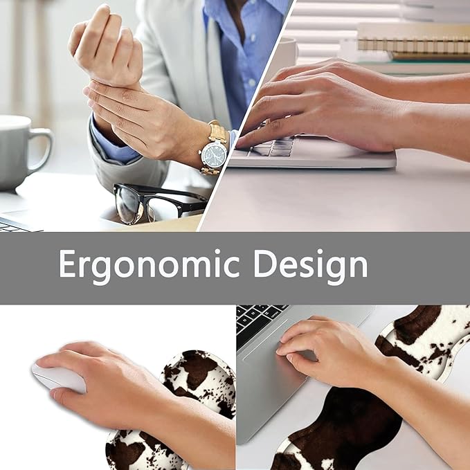 Large Gaming Mouse Pad + Keyboard Wrist Rest + Wrist Support + Coaster Set Memory Foam Ergonomic for Easy Typing XXL Extended Gaming Mouse Pad Table Pad - Cow Hide Print