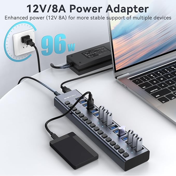 Powered USB 3.2 Hub ACASIS 16 Ports USB 3.2 Hub with 10Gbps Data SpeedAluminum Housing USB Hub Powered with 96W Power Adapter USB Hub for PC/Laptop Computer Flash Drive Printer Camera