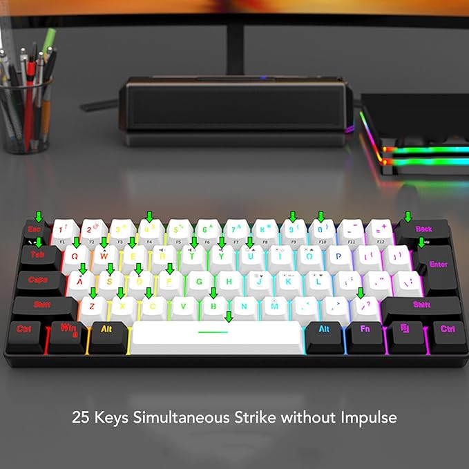 61 Key RGB Illuminated Keyboard 61 Keys Multi Color RGB Illuminated LED Backlit Wired Gaming Keyboard Ergonomic Gaming Mouse and Keyboard for Tablet Laptop (White Center Black