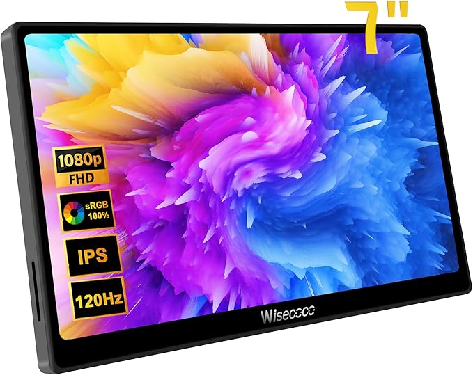 7 inch Portable Monitor Touchscreen IPS 1080P 1920x1080 120Hz Mini LCD Display Second Screen USB C HDMI Ultra Thin for Raspberry Pi 5/4 Switch PS5 Xbox Laptop PC