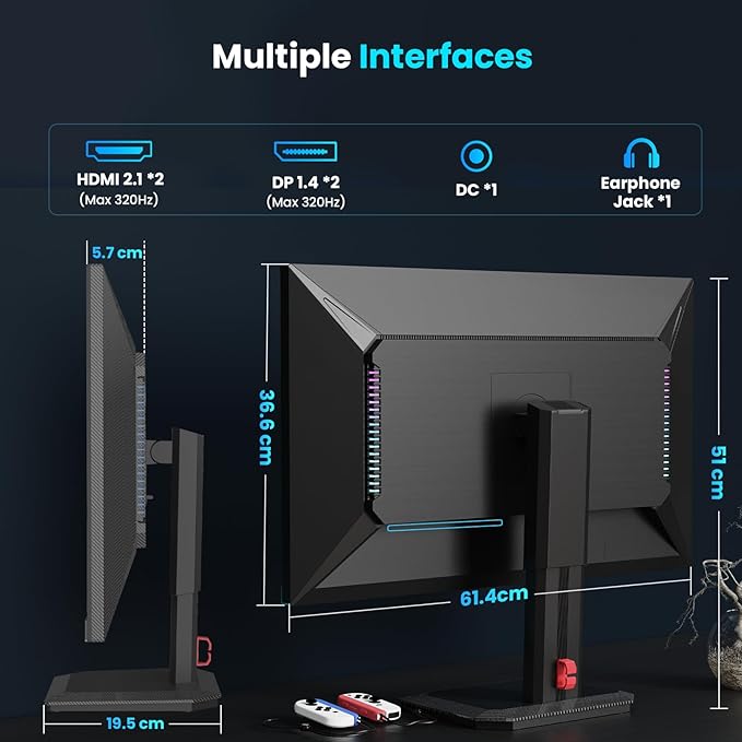 TITAN ARMY Gaming Monitor 27 Inch 4K@160Hz FHD@320Hz Fast IPS 1ms HDR400 Adaptive-Sync 135% sRGB VESA HDMI 2.1 DP 1.4 Swivel Tilt Height Pivot Adjustable P2712V