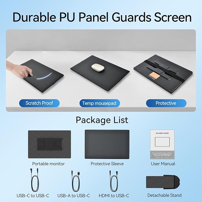 Portable Monitor 16 Inch FHD 1200P Laptop Screen Extender with Detachable Kickstand &amp Speakers Plug&ampPlay USB-C HDMI IPS Travel Monitor for Laptop/Computer/Phone/Windows/Mac/Android/Switch/P