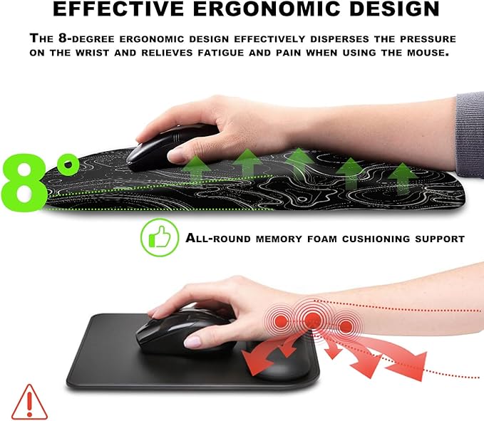 Ergonomic Mouse Pad with Massage Dot Comfortable Computer Mouse Pad for Laptop Wrist Rest Pain Relief Non-Slip PU Base Black 12 x 8 in